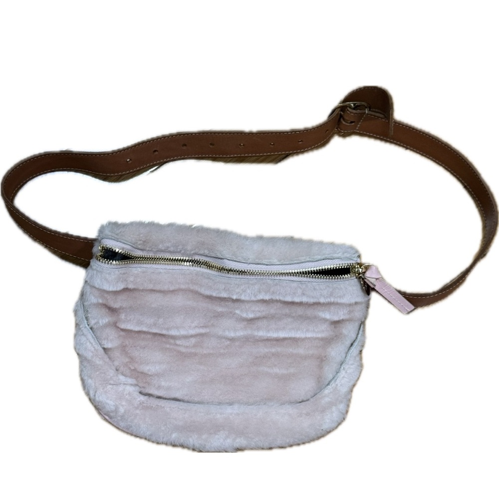 Faux Fur Belt Bag in Blush Pink and Brown